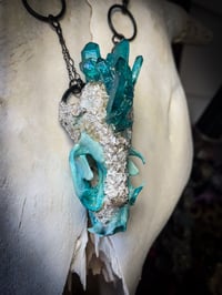 Image 5 of Teal Quartz Embellished Mink Skull - Necklace