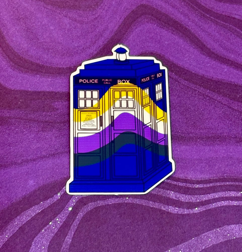 Image of Non-binary Pride Tardis Sticker
