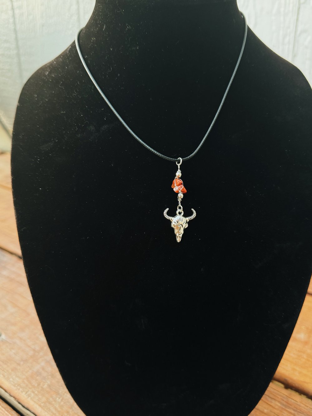 Image of Cow Skull Necklace w/ Carnelian