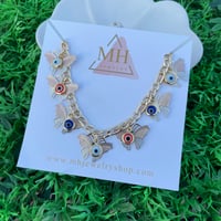Image 2 of Butterfly Evil Eye Charm Bracelet