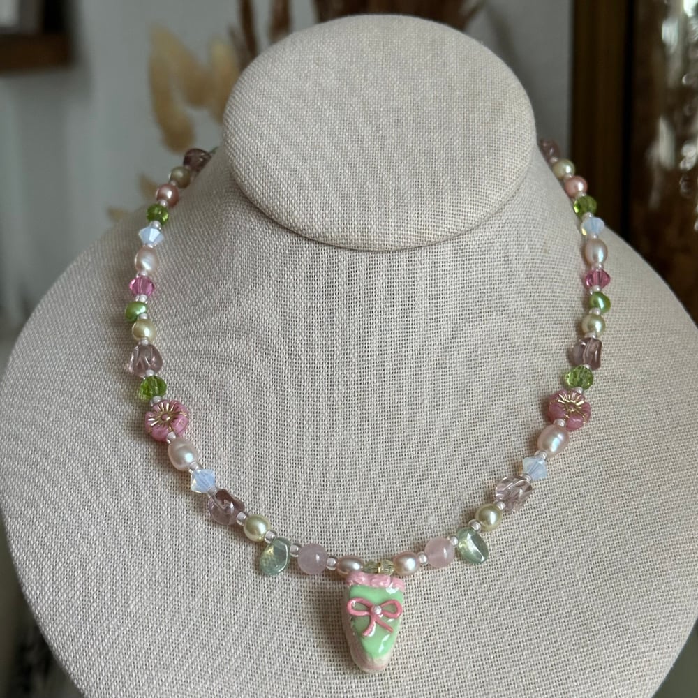 Image of strawberry matcha cake