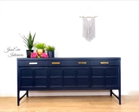 Image 1 of Mid Century Modern Retro Vintage NATHAN SQUARES SIDEBOARD / DRINKS CABINET in navy blue 