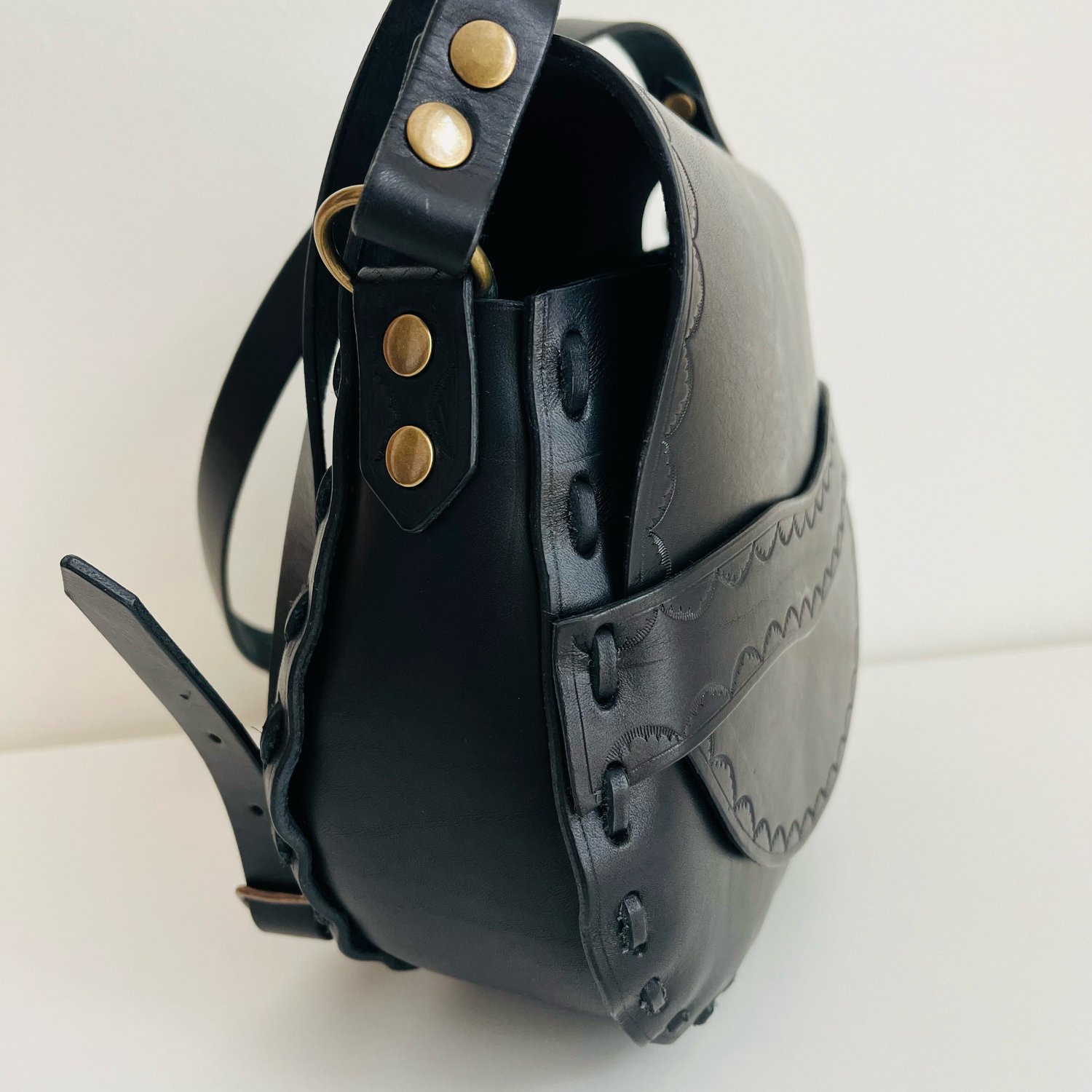 Image of Black Vachetta Crossbody Saddle Bag 