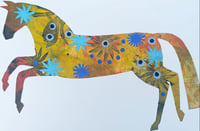 Image 1 of Yellow mono printed and collaged horse print