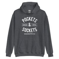 Image 2 of "POCKETS & SOCKETS" - Since 1975 (DC Utility Mark) Dark Unisex Hoodie -Whit Text (see color Options)