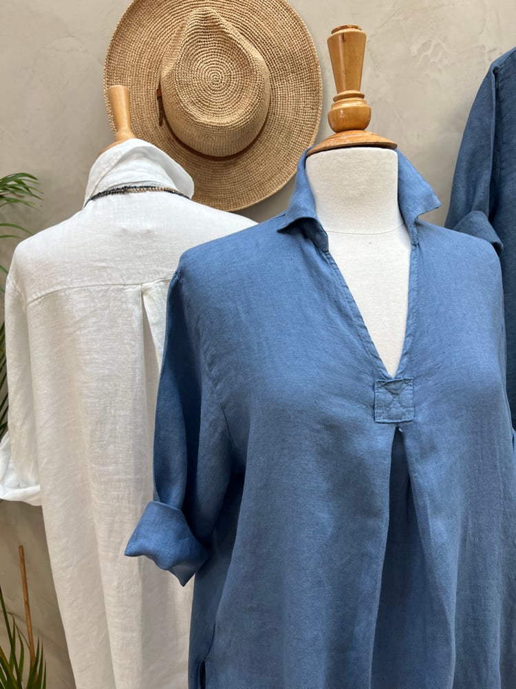 Image of Robe En Lin Daphné Bleu Jeans