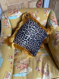 Image 10 of Virgin Leopard Fringe Cushion Cover with gold fringing