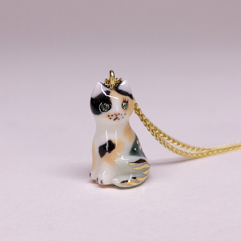 Image of Calico Purrmaid Porcelain & Gold Vermeil Pendant