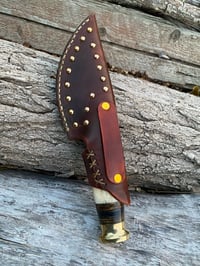 Image 3 of Raindrop Damascus knife w/learher sheath