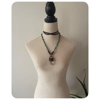 Image 3 of The Ariella Necklace - Turquoise Nuggets Clear Quartz and Dark Brown Leather