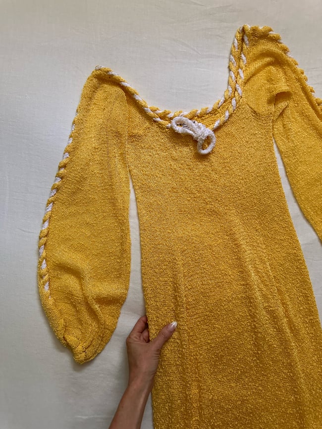 late 1960s tangerine dream fine slinky crochet knit dress