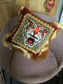 Red Velvet Leopard Tiger Patch Fringed Cushion Cover Image 4