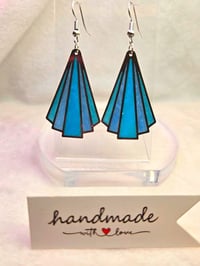 Image 4 of Handcrafted Resin Art Deco Shades of Blue Earrings 