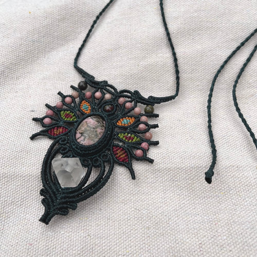 Image of Macrame necklace with rhodonite