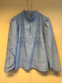 Image 3 of Blue puff sleeve shirt (X-Large)