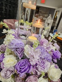Image 5 of 60 cm White and lavender Flower Ring  with cylinder glass vase $50 for the set 