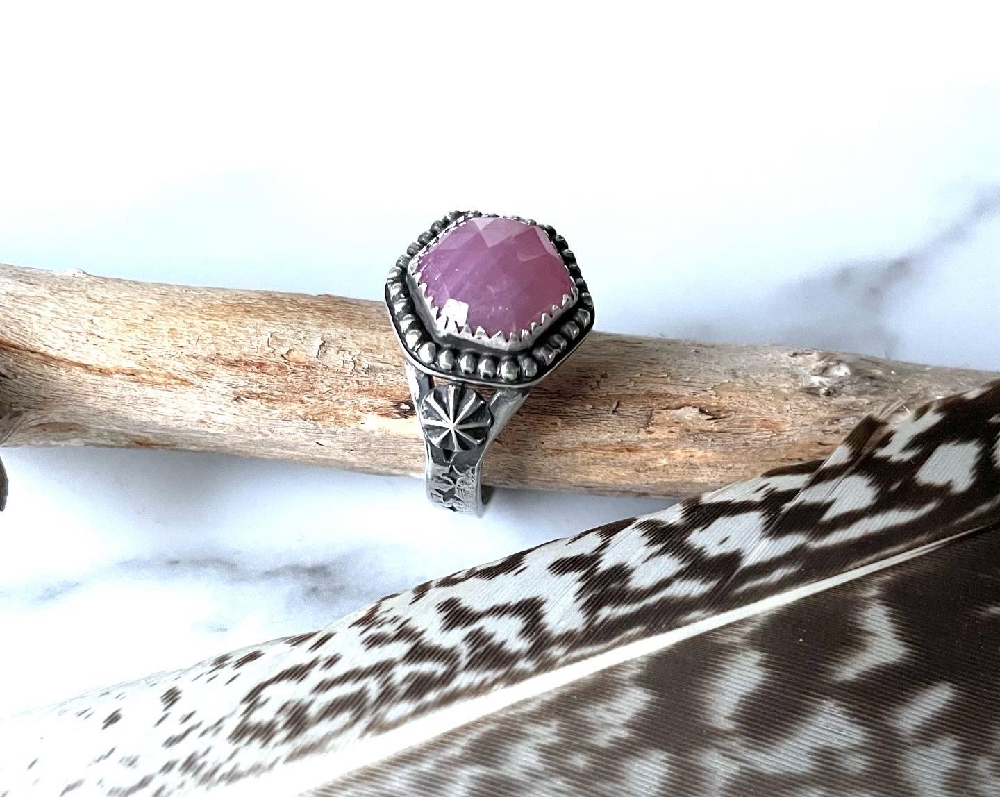 Image of Sterling Silver Handmade Celestial Pink Sapphire Ring 925