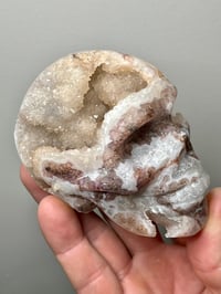 Image 1 of Purple Fluorite & Druzy Quartz Skull Carving #2785