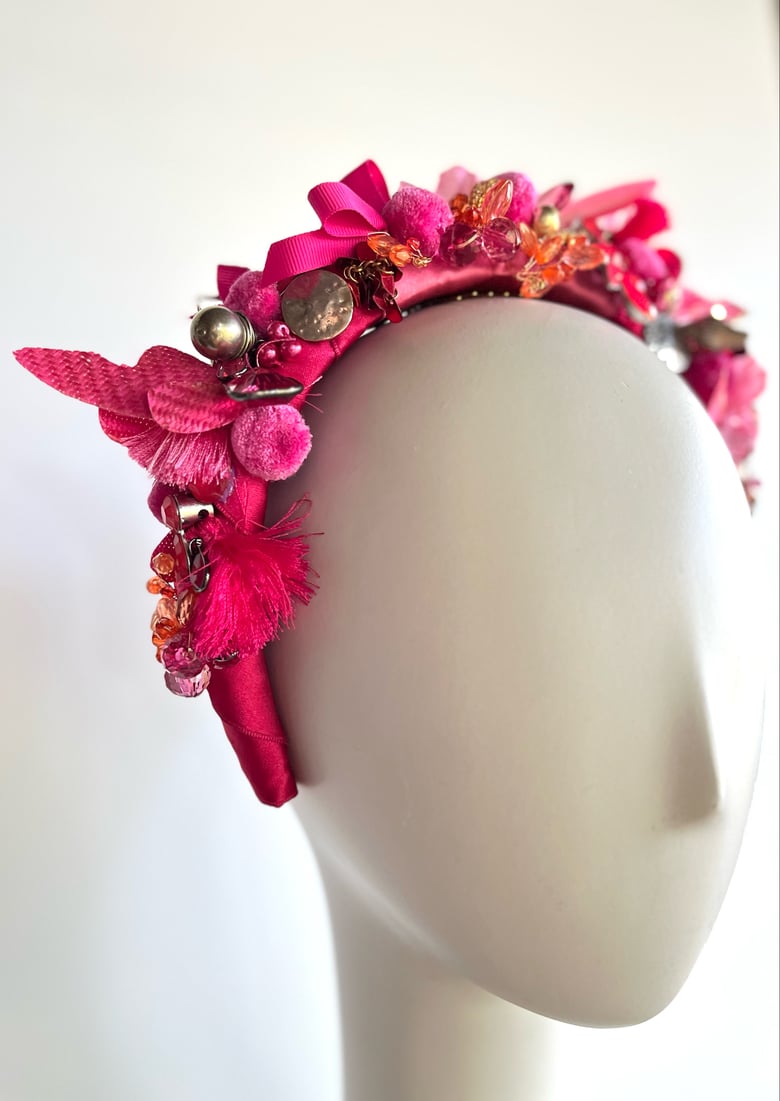 Image of Deep pink bejeweled headband. 