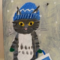 Image 3 of Original painting on wood -going to Lidl in the snow