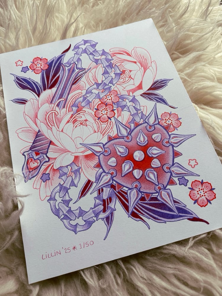 Heart Flail Risograph Print