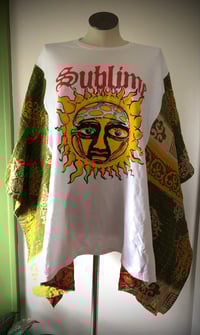 Image 2 of Upcycled “Sublime” t-shirt kantha quilt poncho 