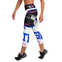 Image 4 of BOSSFITTED White Neon Pink and Blue Yoga Capri Leggings