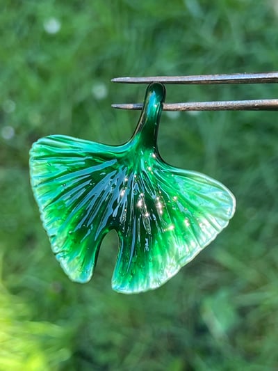 Image of Metallic Green Ginkgo Leaf Pendant