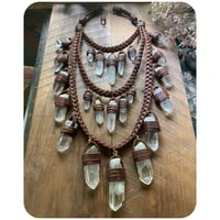 Image 3 of The Venus Necklace XL - Clear Quartz Crystals and Rich Brown Kodiak Leather