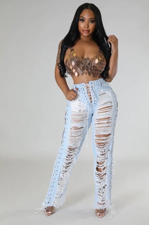 Image of Rider - Lace Up Distressed Jeans 