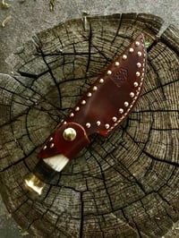Image 4 of Raindrop Damascus knife w/learher sheath