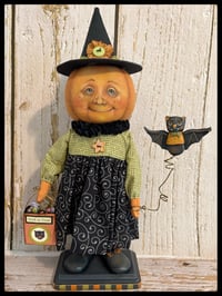 Image 3 of Precious the Pumpkin Witch folk Art Halloween doll 