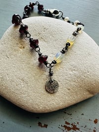 Image 10 of Ethiopian opal, pearl, and garnet charm bracelet