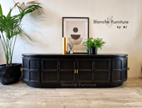 Image 9 of Long Curved Nathan Sideboard in Black with gold handles