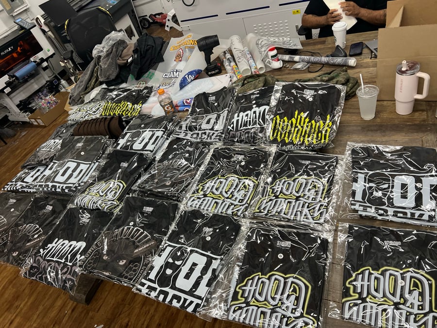 Image of Lottery Hood Stocks T-Shirt & Sticker Package 