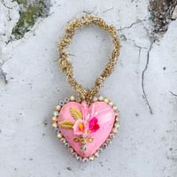 Pink Valentine Heart with Rhinestones and Vintage Florals