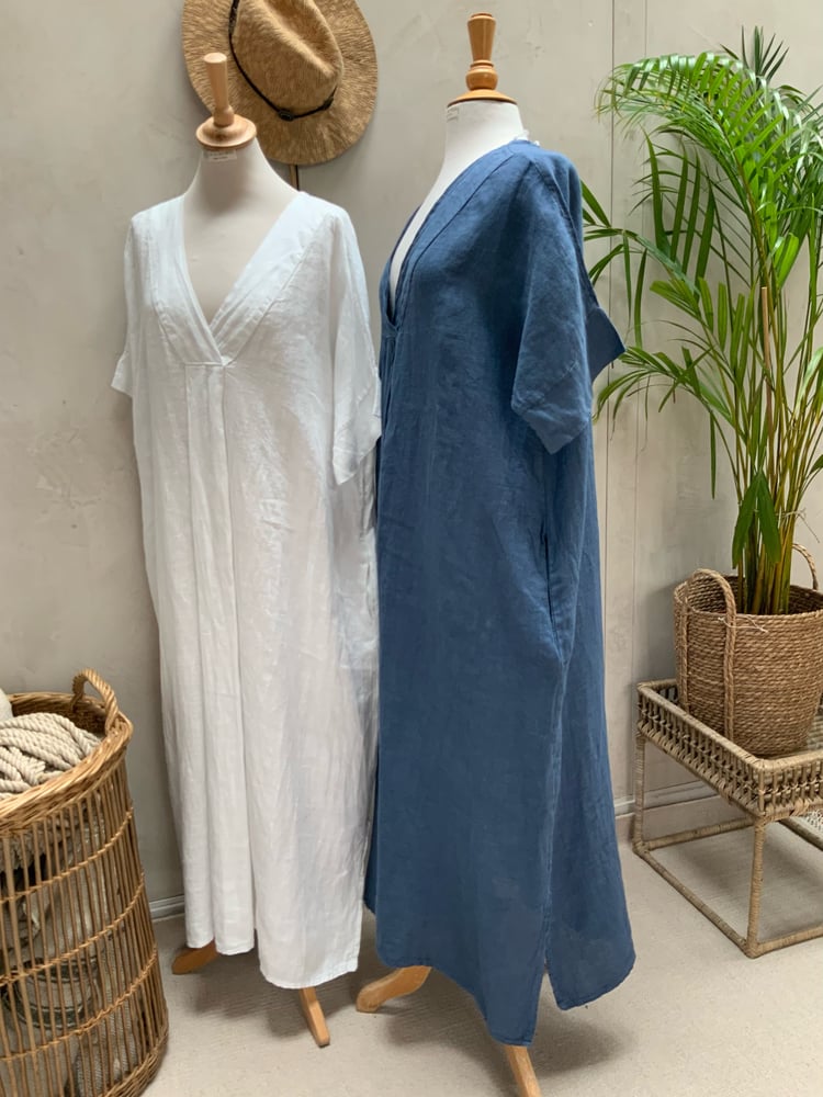 Image of Robe En Lin Diane Bleu Orage