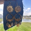Nectar// Brass Sunflower Mermaid Cowrie Earrings