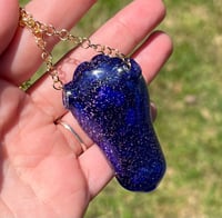 Image 2 of Pink dichroic on cobalt paw pendant 