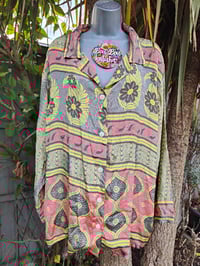 Image 5 of S/ M Sari PJs and matching dust bag with tassel lemon and grey