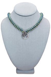Image 1 of Blue-Green Beaded Spiral + Fae Moon Necklace