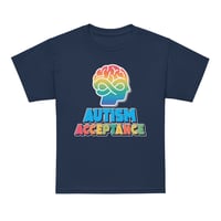 Image 6 of Youth t-shirt Autism Acceptance infinity brain colorful back autism facts for person behind 