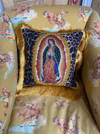 Image 8 of Virgin Leopard Fringe Cushion Cover with gold fringing