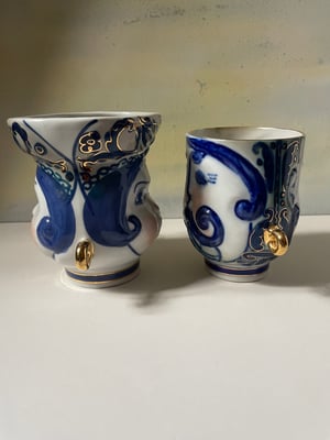 Image of Rare USSR porcelain double faced Odarka & Karas Cups 