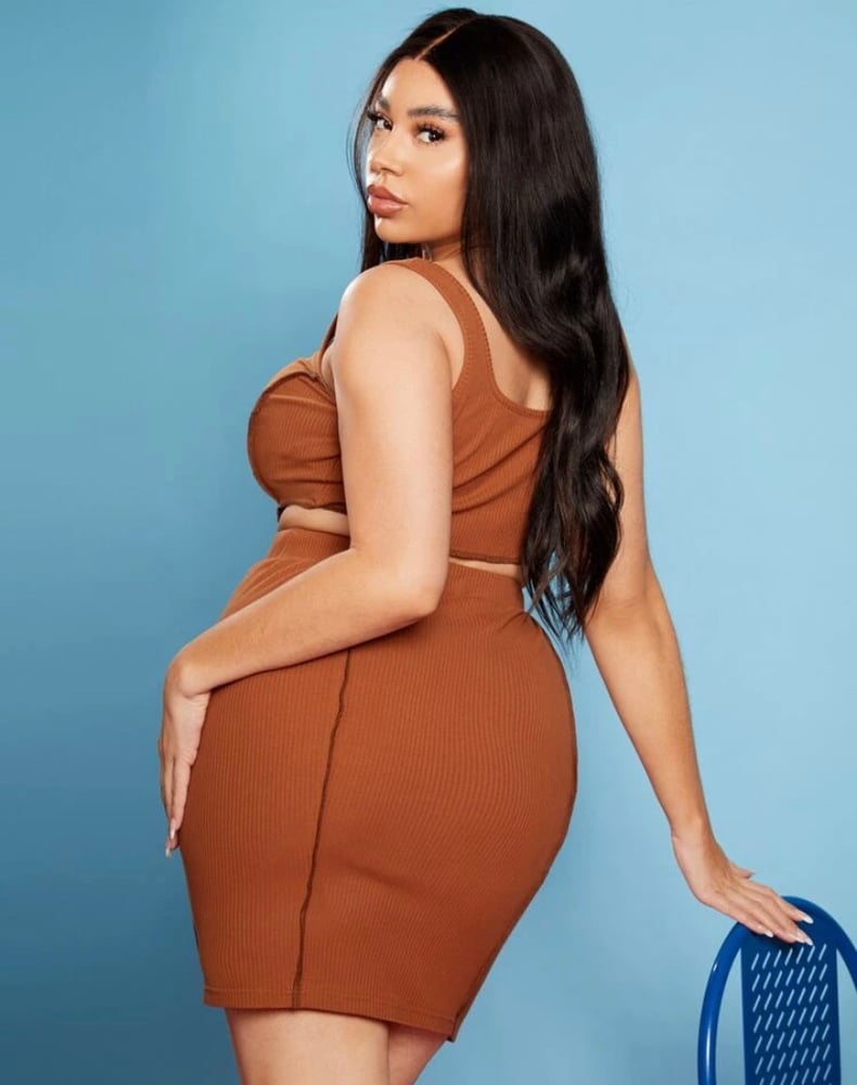 Image of Plus Seam Front Asymmetrical Hem Tank Top & Skirt Set