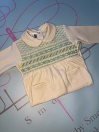 Image 1 of boys cream/mint smocked babygrow