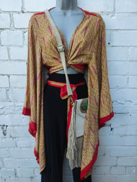 Image 2 of Stevie sari top with tassle- beige and red 