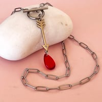 Image 3 of Stainless Steel Arrow and Red Droplet Paperclip Chain