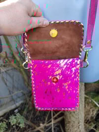 Image 4 of Woodstock cross body /passport bag - Hot pink and turquoise star
