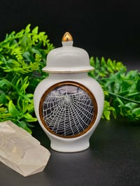 Image 1 of White And Gold URN with Real Preserved Web - 4